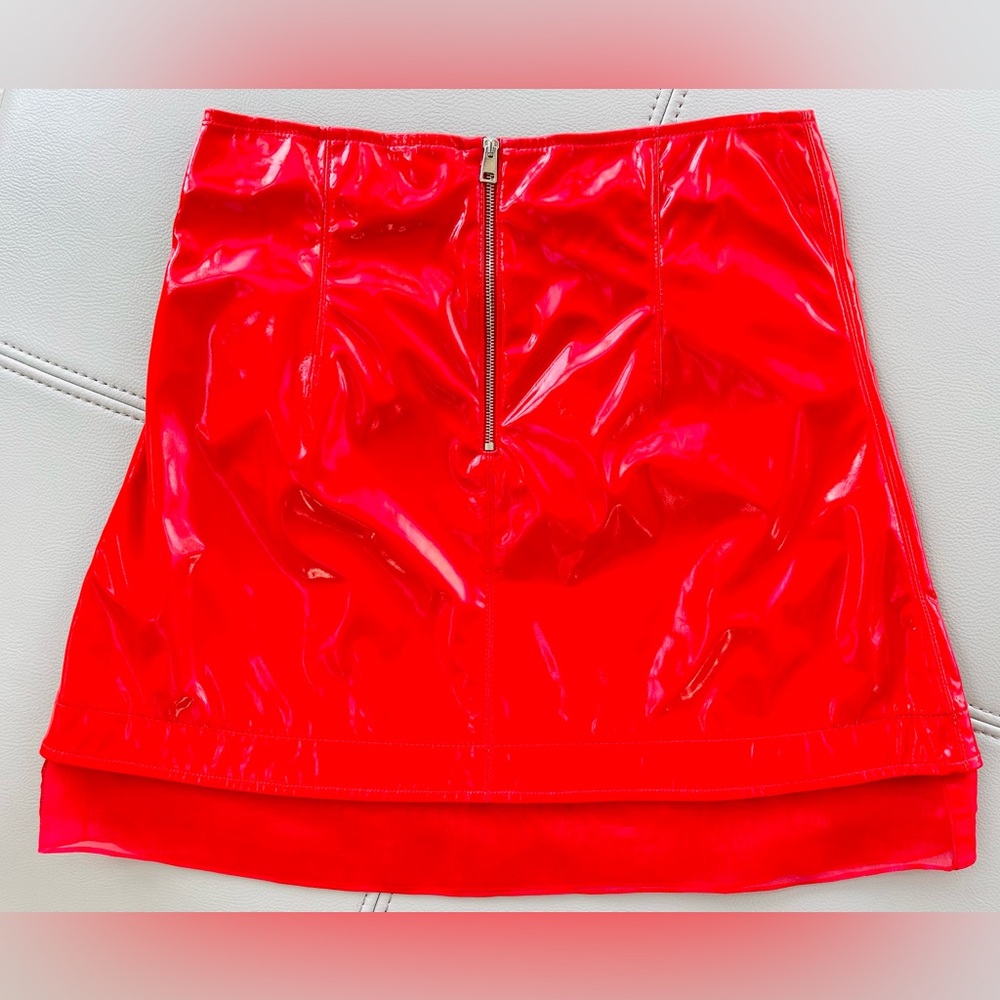 New! Brognano RED High-Waist Patent Leather-Inspired Mini Skirt in Size 38